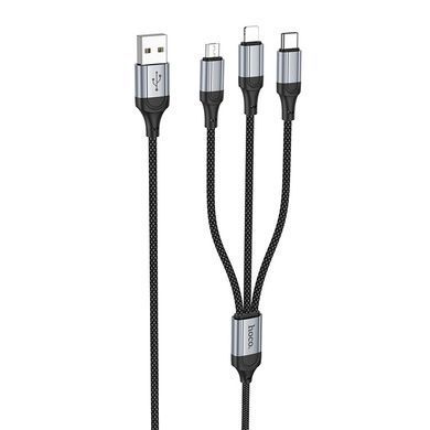 Кабель 3в1 MicroUSB + TypeC + Lightning HOCO X102 Fresh 1м, 2.4A Чорний