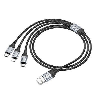 Кабель 3в1 MicroUSB + TypeC + Lightning HOCO X102 Fresh 1м, 2.4A Чорний