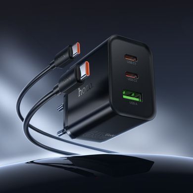 Зарядний пристрій із швидкою зарядкою 65W та кабелем Type-C to Type-C HOCO N75 2Type-C + 1USB Чорний