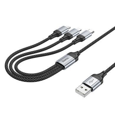 Кабель 3в1 MicroUSB + TypeC + Lightning HOCO X102 Fresh 1м, 2.4A Чорний