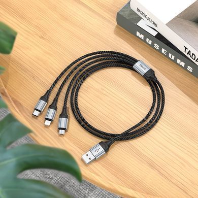 Кабель 3в1 MicroUSB + TypeC + Lightning HOCO X102 Fresh 1м, 2.4A Чорний