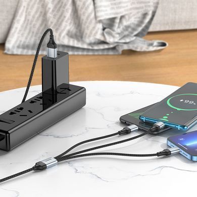 Кабель 3в1 MicroUSB + TypeC + Lightning HOCO X102 Fresh 1м, 2.4A Чорний