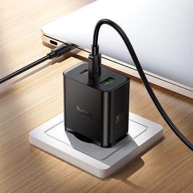 Зарядний пристрій із швидкою зарядкою 65W та кабелем Type-C to Type-C HOCO N75 2Type-C + 1USB Чорний