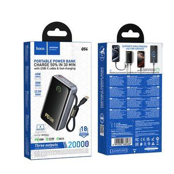 Павербанк 20000 mAh повербанк зі швидкою зарядкою 45W HOCO Q54 power bank повер бенк з кабелем