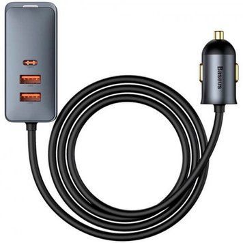 Автомобільний зарядний пристрій в прикурювач (автозарядка) BASEUS Share Together 2USB/Type-C 3A 120W Сірий