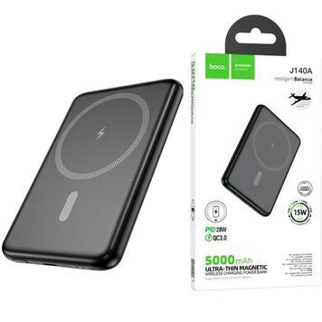 Павербанк зі швидкою 20W та безпровідною зарядкою MagSafe 5000mAh HOCO J140A 1Type-C Чорний