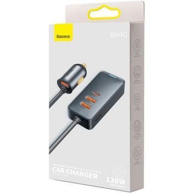 Автомобільний зарядний пристрій в прикурювач (автозарядка) BASEUS Share Together 2USB/Type-C 3A 120W Сірий