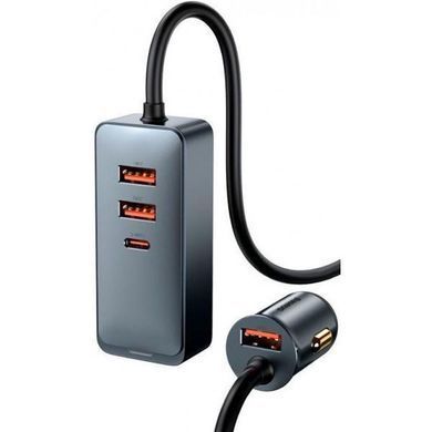 Автомобільний зарядний пристрій в прикурювач (автозарядка) BASEUS Share Together 2USB/Type-C 3A 120W Сірий