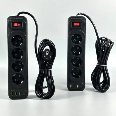 Мережевий подовжувач 6м на 4 розетки + 3USB + Type-C UA Power F24U мережевий фільтр з USB 65687