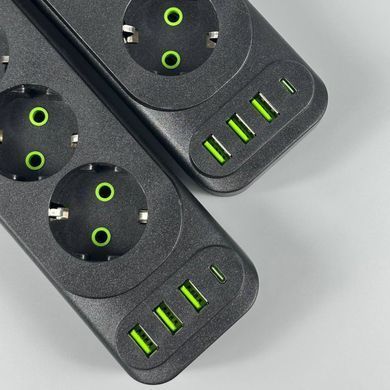 Мережевий подовжувач 6м на 4 розетки + 3USB + Type-C UA Power F24U мережевий фільтр з USB 65687