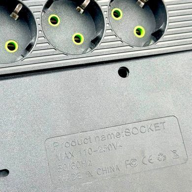 Подовжувач мережевий переноска 2 метри на 6 розеток +4USB+1Type-C UA Power F06U Чорний 45206