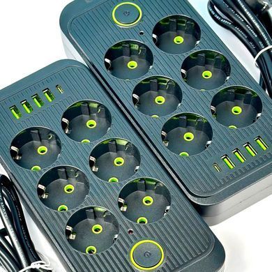 Подовжувач мережевий переноска 2 метри на 6 розеток +4USB+1Type-C UA Power F06U Чорний 45206