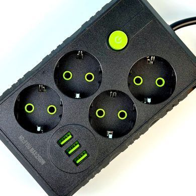 Подовжувач мережевий переноска 6м на 4 розетки + 3USB UA Power F15U Чорний 48635
