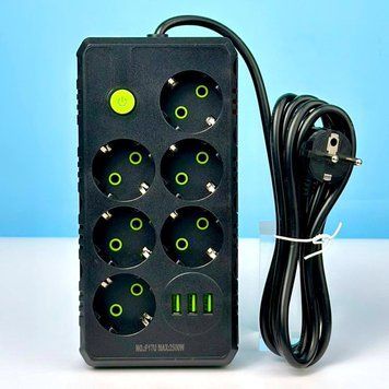Подовжувач мережевий переноска 6м на 6 розеток + 3USB UA Power F17U Чорний 48636