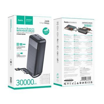 Павербанк 30000mAh з вбудованими кабелями HOCO J163B 2USB Чорний