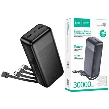 Павербанк 30000mAh з вбудованими кабелями HOCO J163B 2USB Чорний