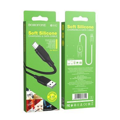 Кабель для зарядки MicroUSB Android BOROFONE BX42 1m 2.4A Чорний