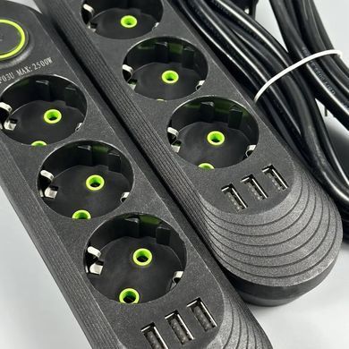 Подовжувач мережевий переноска 2м на 3 розетки + 3USB UA Power F03U мережевий фільтр з USB 45208