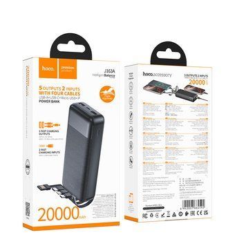Павербанк 20000mAh з вбудованими кабелями HOCO J163A 2USB Чорний