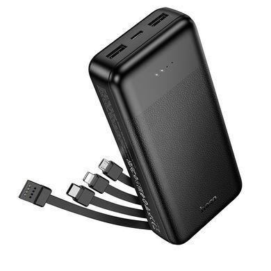 Павербанк 20000mAh з вбудованими кабелями HOCO J163A 2USB Чорний