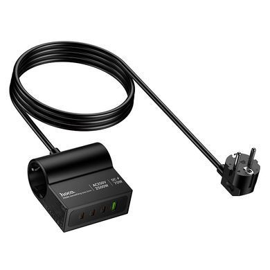 Подовжувач мережевий переноска 1.5м на 2 розетки + 1USB + 3Type-C HOCO AC34 PD70W, EU,GER Чорний