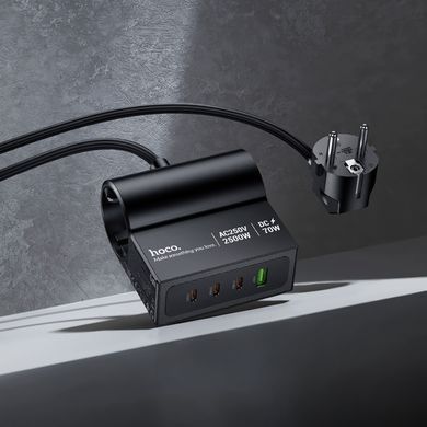 Подовжувач мережевий переноска 1.5м на 2 розетки + 1USB + 3Type-C HOCO AC34 PD70W, EU,GER Чорний