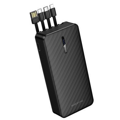 Павербанк 20000mAh з вбудованими кабелями Lightning, Type-C, Micro-USB, USB BOROFONE BJ84A 1USB Чорний