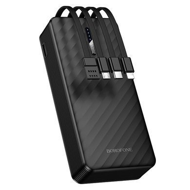 Павербанк 20000mAh з вбудованими кабелями Lightning, Type-C, Micro-USB, USB BOROFONE BJ84A 1USB Чорний