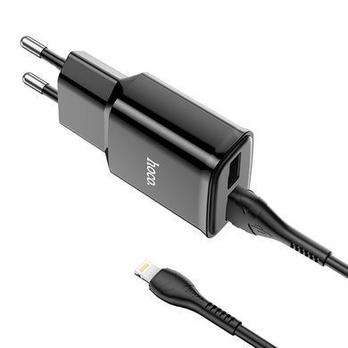 Мережевий зарядний пристрій для телефону + кабель Lightning HOCO C88A 1USB, 2.4A Чорний