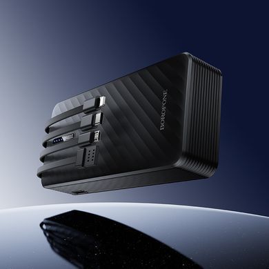 Павербанк 20000mAh з вбудованими кабелями Lightning, Type-C, Micro-USB, USB BOROFONE BJ84A 1USB Чорний