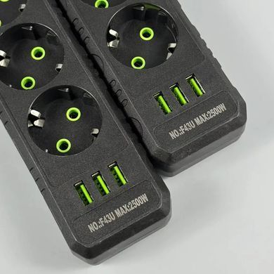 Подовжувач мережевий переноска 6м на 3 розетки + 3USB UA Power F43U мережевий фільтр з USB 48630