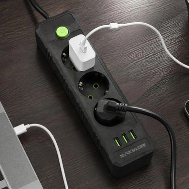 Подовжувач мережевий переноска 6м на 3 розетки + 3USB UA Power F43U мережевий фільтр з USB 48630