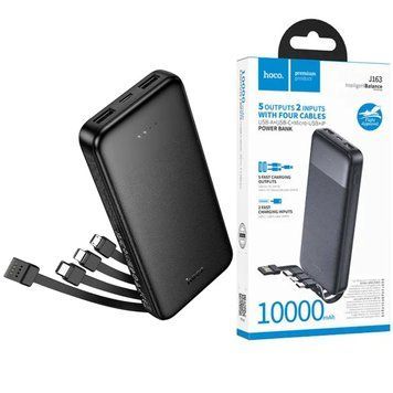 Павербанк 10000 повербанк 10000 mAh HOCO J163 повер банк 10000 power bank для роутера павер банк з кабелями чорний