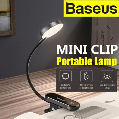 Сенсорна лампа з прищіпкою з гнучкою ніжкою для читання BASEUS Mini Clip Lamp Чорний
