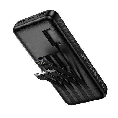 Павербанк 10000 повербанк 10000 mAh HOCO J163 повер банк 10000 power bank для роутера павер банк з кабелями чорний