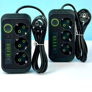 Подовжувач мережевий переноска 4 метри на 3 розетки + 4USB+1Type-C UA Power F09U Чорний 45294