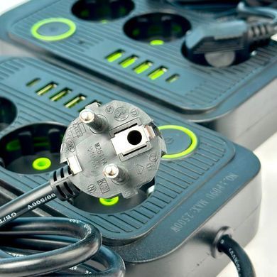 Подовжувач мережевий переноска 4 метри на 3 розетки + 4USB+1Type-C UA Power F09U Чорний 45294