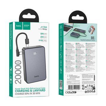 Павербанк 20000mAh зі швидкою зарядкою 22.5W та кабелем Type-C-Type-C HOCO J170A 2Type-C, 1USB Сірий