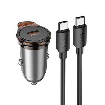 Автомобільний зарядний пристрій зі швидкою зарядкою PD30W+QC і з кабелем Type-C HOCO NZ16 Type-C Сірий