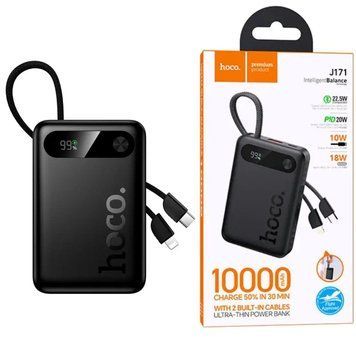 Павербанк 10000 повербанк 10000 mAh HOCO J171 повер банк 10000 power bank для роутера павер банк з кабелями чорний