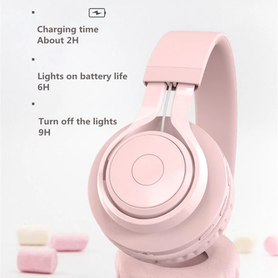 Бездротові Bluetooth навушники з підсвічуванням та мікрофоном BT06C Рожеві