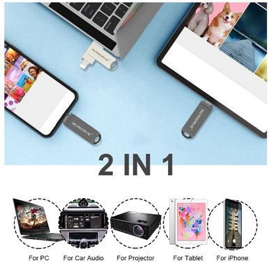 Флешка металева 2в1 256ГБ USB-Lightning для Apple iPhone, iPad, комп'ютера Microdrive A2 256GB Чорний