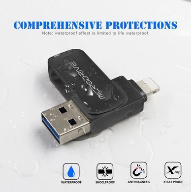 Флешка металева 2в1 256ГБ USB-Lightning для Apple iPhone, iPad, комп'ютера Microdrive A2 256GB Чорний
