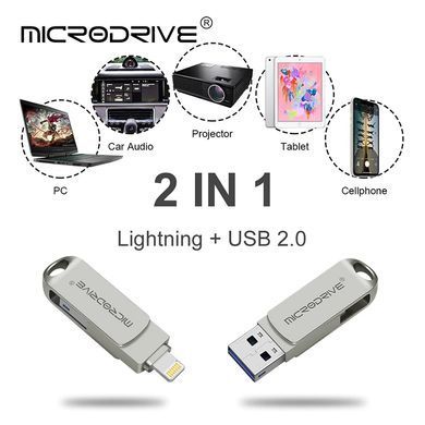 Флешка металева 2в1 256ГБ USB-Lightning для Apple iPhone, iPad, комп'ютера Microdrive A2 256GB Чорний