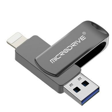 Флешка металева 2в1 256ГБ USB-Lightning для Apple iPhone, iPad, комп'ютера Microdrive A2 256GB Чорний