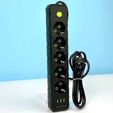 Подовжувач мережевий переноска 6м на 5 розеток + 3USB UA Power F45U Чорний 48633