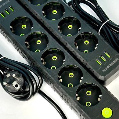 Подовжувач мережевий переноска 6м на 5 розеток + 3USB UA Power F45U Чорний 48633