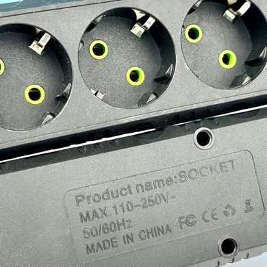 Подовжувач мережевий переноска 6м на 5 розеток + 3USB UA Power F45U Чорний 48633
