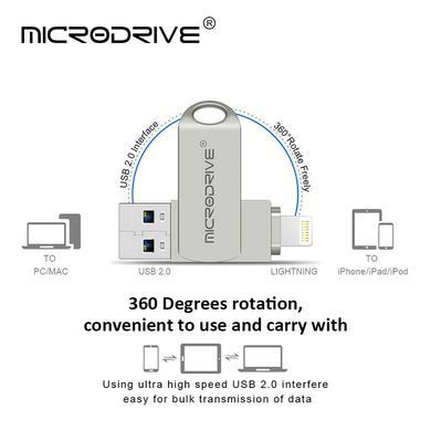 Флешка металева 2в1 256ГБ USB-Lightning для Apple iPhone, iPad, комп'ютера Microdrive A2 256GB Чорний