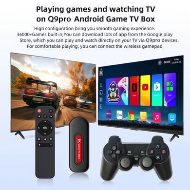 Портативна ігрова консоль Android TV Stick + 2 безпровідні джойстики Q9 Pro 8K Чорний 59043